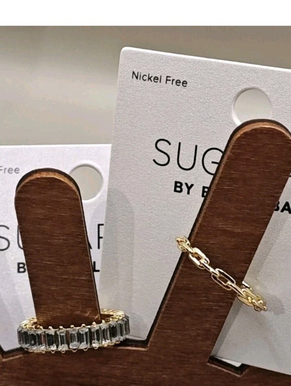 Sugarfix Baublebar Lot of 2 Gold Rings Rope Open Link Rhinestones Gold Tone